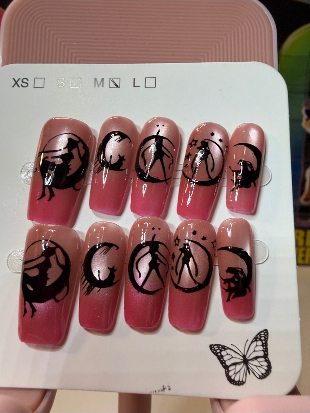 Sailor Moon Silhouette Press-On Nails in Pink — Women’s Elegant Nail Set